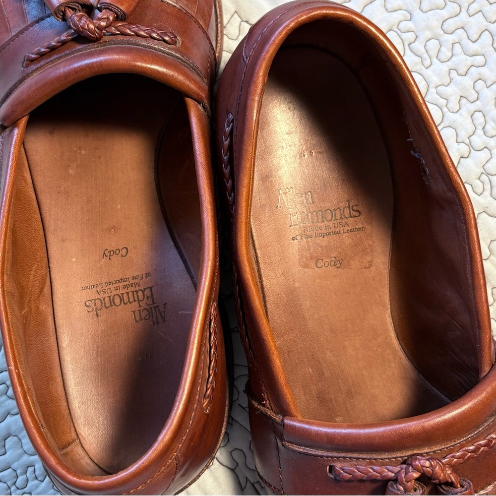 ♨️Allen Edmonds Cody Leather Loafers Woven Vamp and Fringe Kiltie Men’s 9.5🧡 - Picture 9 of 12